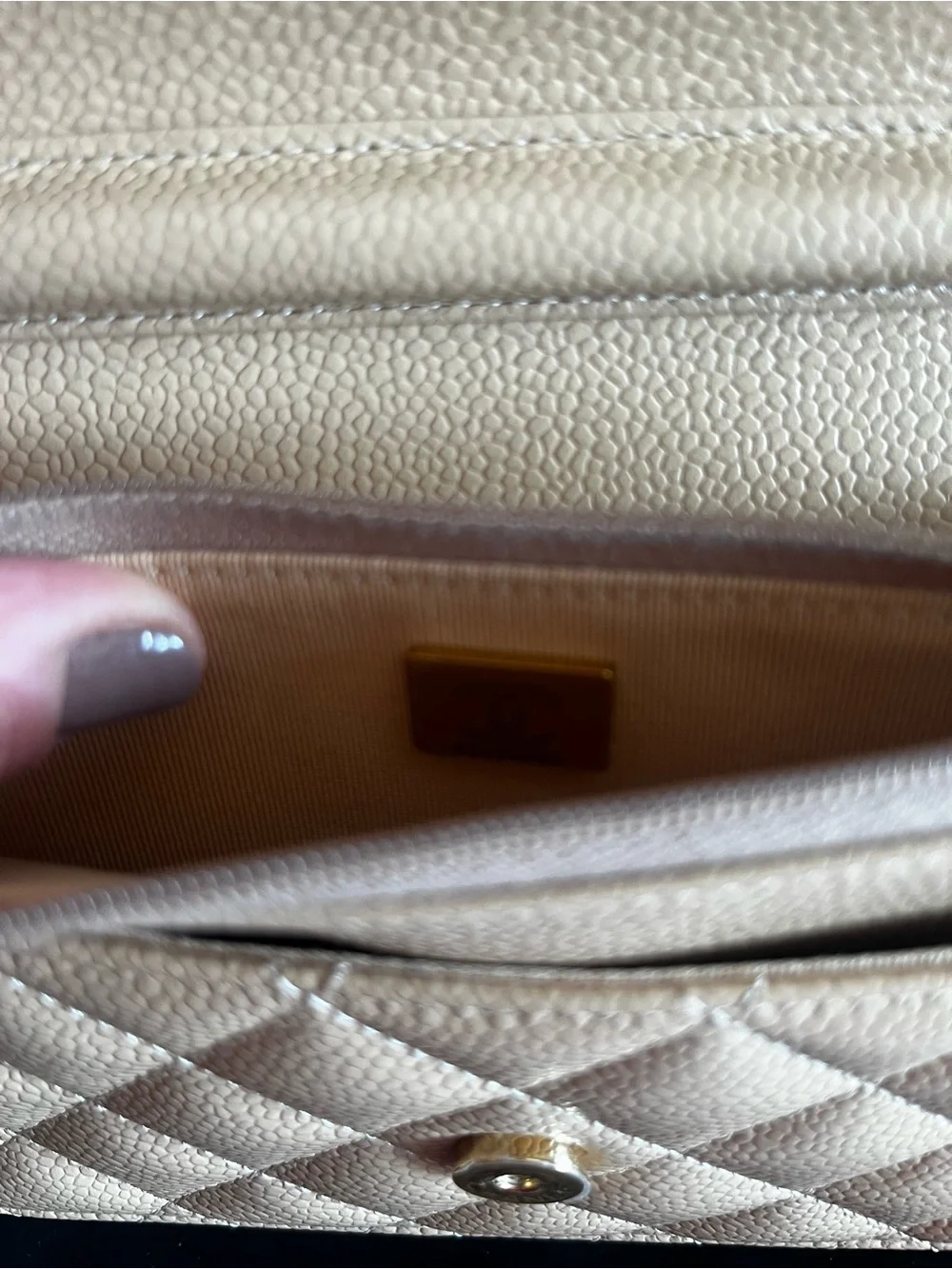 CHANEL Beige Quilted Caviar Leather Crossbody Wallet with Gold CC